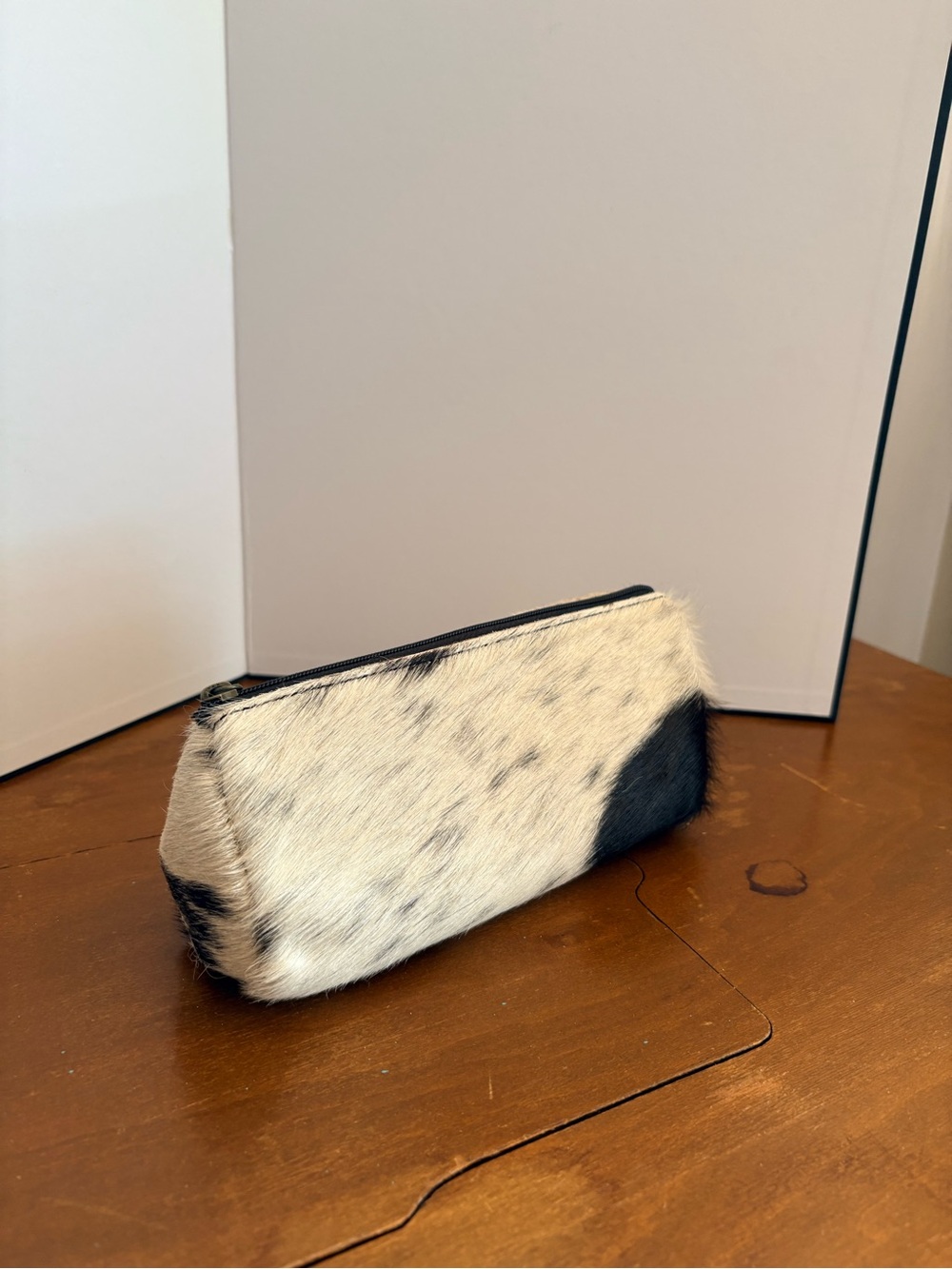 Myra Bag Hair On Cream and Black Cowhide Travel Pouch - Picture 7 of 7